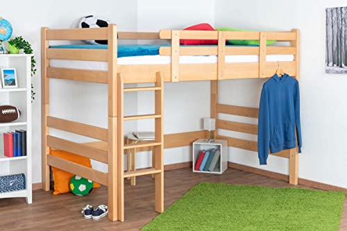 Hochbett Easy Premium Line K23, Buche Vollholz massiv Natur lackiert, teilbar - Liegefläche: 120 x 200 cm