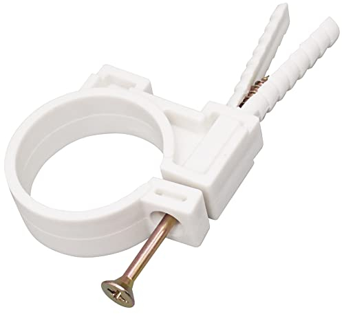 (30 Stück) weiße Kunststoffschellen für 38-41mm Rohre, Schlauchaufhänger, Rohrschellen, Rohrhalter