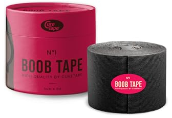 Boob Tape No1 | Brust Tape (5cm x 5 m) | Klebe BH mit Nippelabdeckung | Rückenfrei Trägerloser BH | Wasserdichter und Atmungsaktiver Boobtape | für die Perfekte Unterstützung Ihrer Brüste | Schwarz