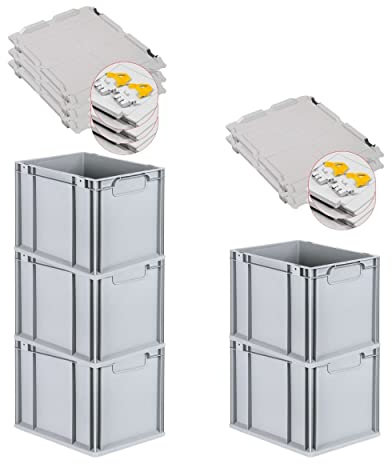 PROREGAL SuperSparSet 5x Eurobox NextGen Economy mit Scharnierdeckel & gelben Verschlüssen | Griffe geschlossen | HxBxT 32x30x40cm | 30 Liter | Eurobehälter Transportbox Transportbehälter