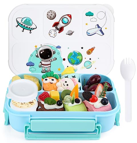 MaMix Bento Lunch Box for Kids Prints Leak-Proof, Printed Design Kids Adult Lunch Box, Very Easy-to-Open, BPA-Free, Dishwasher Safe, Food-Safe Materials(Spaceman)