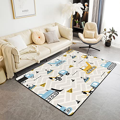 Bagger Dekorativer Teppich Moderne Teppich 100x150cm Baufahrzeuge Drucken Wohnzimmer Teppiche für Wohnzimmer Kinder Dekor Ausrüstung LKW Akzent Teppich Microfiber Cartoon Auto Dekorativer Teppich