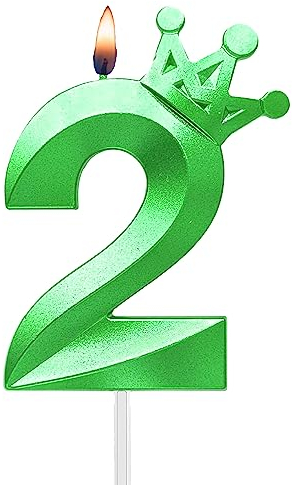 3.1inch Birthday Green Number 2 Candles with Crown Shape Decor, Large Number 2 Green Color Cake Topper for Decorating and Celebrating for Adults/Kids/Party and Family Baking.(Green2)