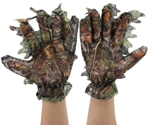 HERCHR Jagdhandschuhe, 1 Paar 3D Komfortable Blatt Camouflage Handschuhe, rutschfeste Vollfinger Camo Handschuhe Für Outdoor Fotografie/Jagd/Vogelbeobachtung