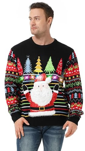 U LOOK UGLY TODAY Unisex Herren Damen Weihnachtspullover Lustig LED Leuchtende Sweater Pulli Hässlich Xmas Strickpullover Weihnachtspulli weihnachtlichen Motiven für Weihnachtsparty
