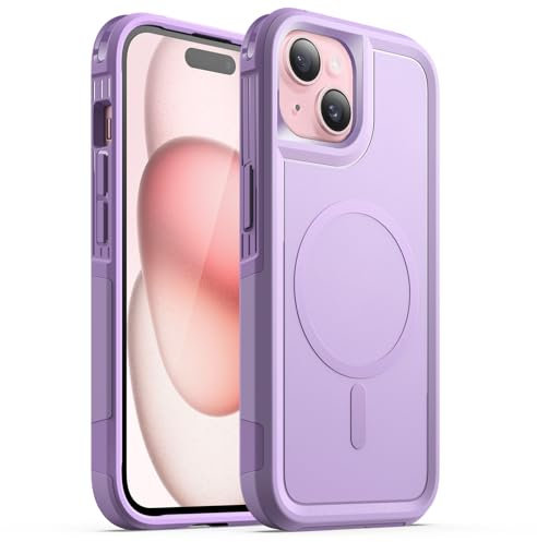 JETech Case for iPhone 15 6.1-Inch Compatible with MagSafe, Heavy Duty Dual-Layer Rugged Protection, Shockproof Protective Tough Phone Magnetic Cover (Light Purple)