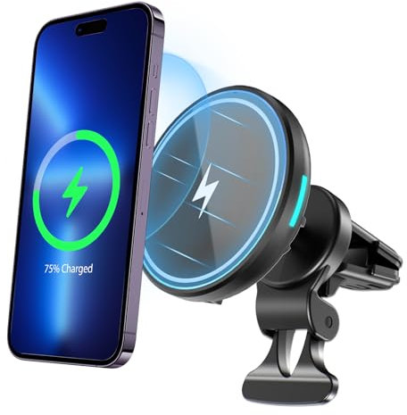 Kazumi Magnetic Wireless Car Charger, Compatible with MagSafe Wireless Charger,Strong Magnetic,360° Adjustable, Compatible with iPhone Samsung Galaxy Google, LG, etc