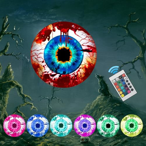 Aufblasbare Augapfel Halloween Dekoration,40cm Aufblasbare Augapfel Horror Deko Mehrfarbigem LED Augapfellicht mit Fernbedienung,Augapfel Aufblasbarer Ballon für Garten,Indoor, Party,im Freien
