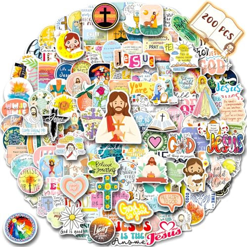 WAKEMOODEI 200PCS Multicolor Cartoon Christian Stickers for Kids & Adults, Vinyl, Inspired by Jesus, Bible Verse, Faith Wisdom Words, Water Bottle, Laptop, Luggage, Kids & Christian Gifts