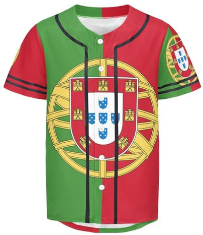 ILmira Baseball-T-Shirt, Motiv: Portugal-Flagge, Button-Down-Trikot, Hipster, Hip-Hop-T-Shirt, mehrfarbig, M