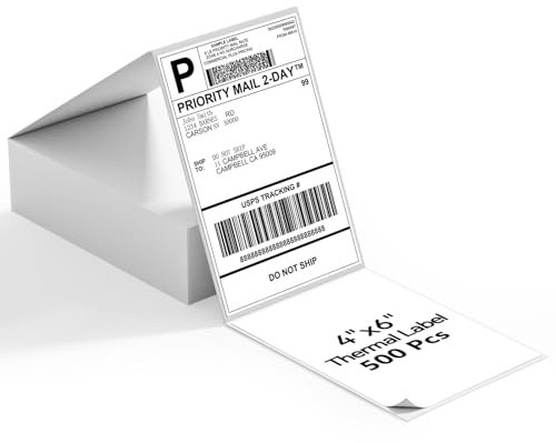 Thermal Label 4 x 6 Inch FanFold (500Pcs) for Shipping Label Printer Compatible with NUMBYN, POLONO, Nelko, JADENS Bluetooth Thermal Printer for Address Mailing Postage, Commercial Grade