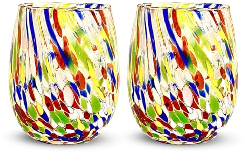 Gocce di Murano 2 Bicchieri Acqua Lavorati Secondo la Tradizione degli Artigiani di Murano, Bicchiere Soffiato e Lavorato a Mano 300 ml - Bicchieri Acqua Vetro Arcobaleno Pioggia