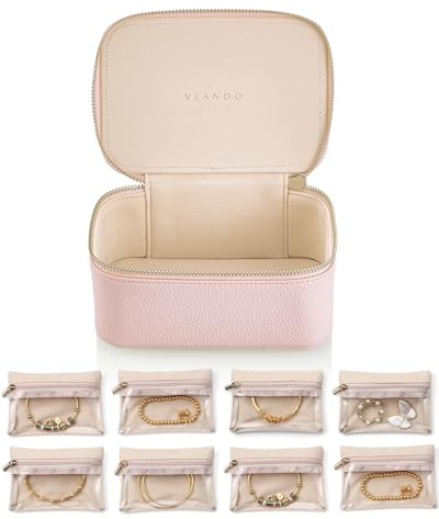 Vlando Reise-Schmuck-Organizer, Schmuckschatulle für Mädchen und Frauen, Schmucketui für 8 Stück, Samt-Schmuckbeutel, Aufbewahrung für Halsketten, Ringe, Mädchen, Frauen, Valentinstagsgeschenk,