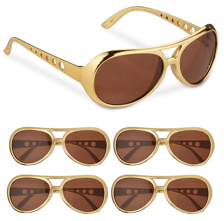 Relaxdays Partybrille 5er Set, Cooler Rapper-Look, Kunststoff, One Size, Kostümbrillen mit getönten Gläsern, Gold/braun