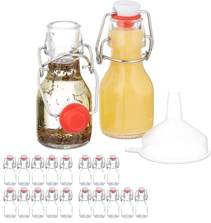 Relaxdays Set 20 Bottigliette in Vetro per Bomboniere Liquori o Olio, Bottiglie 50 ml, con Tappo Ermetico, Trasparente