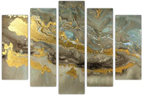 AREDE 5er Set Wandkunst Gemälde Bild Poster Goldene abstrakte Kunst | 120 x 80 cm | Wandbilder Wanddekoration Home Office Wohnzimmer Schlafzimmer Dekoration | Fertig zum Aufhängen