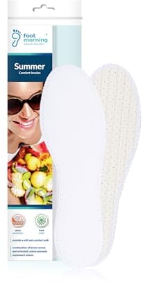 Foot Morning – Summer Barefoot Insoles – Fluffy Terry Cloth, Latex & Charcoal Odour Absorbing Shoe Inserts – Comfort Inserts for Men & Women – Hand-Washable Lemon-Scented Foot Odour Insoles (5 UK)