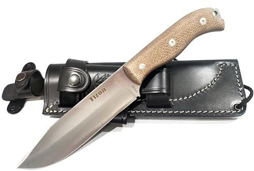 J&V TIZÓN - Couteau Bushcraft Full Tang avec Gaine, Lame Fixe 15.5 cm, Couteau de voyage de survie de camping Outils d'équipement Bushcraft, Fabriqué en Espagne