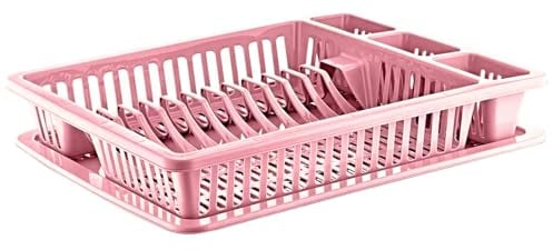 Best House Dish Drainer Rack Large Plastic Dish Drainer Plate Cutlery Cup Holder with Drip Tray, Cutlery Rack Kitchen Sink Utensil, Food-Grade BPA-Free - Kitchen Organizer (Nordic Gray, Pack of 1)