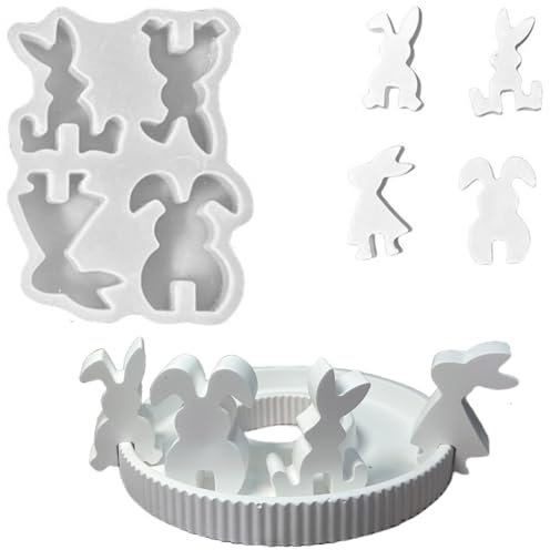 Silikonformen Gießformen, Silikonform Kerzenhalter Tablett, Kreative Kombinationen Silikon Gießform Kerzenhalter, Gipsformen zum Gießen(Hase)