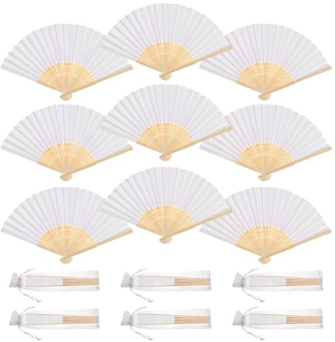 36 Wedding Fans Paper Handheld Folding Fan with Organza Bags, Bamboo Folding Hand Held Fan for Wedding Favors Birthday Party DIY Home Wall Decoration (36)