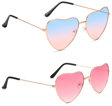 Heart Shaped Sunglasses, 2 Pcs Hippy Rose Tinted Glasses, Funky Gradient Pink Heart Sunglasses, 60s 70s Carnival Hippie Bachelorette Party Decoration Glasses for Men Woman Photo Booth Props Accessory