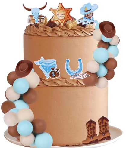 CORNER LACE Cowboy Birthday Ball Cake Decorations 27PCS Blue Brown, Cowboy Boots Hats Cake Figurines Cake Toppers Party Decor Supplies Favors