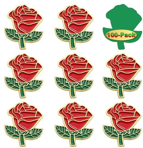 Lot de 10/20/50/100 pin's en forme de rose rouge en émail pour homme, femme, vêtements, sacs, chapeaux