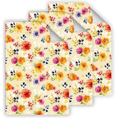 6 Geschenkpapier-Bögen hochwertige reißfeste Geschenkverpackung für Frauen Freundin Oma Blumen orange Geschenkpapier für kleine Geschenke für Geburtstag Weihnachten (6 Bögen je A3-Format)