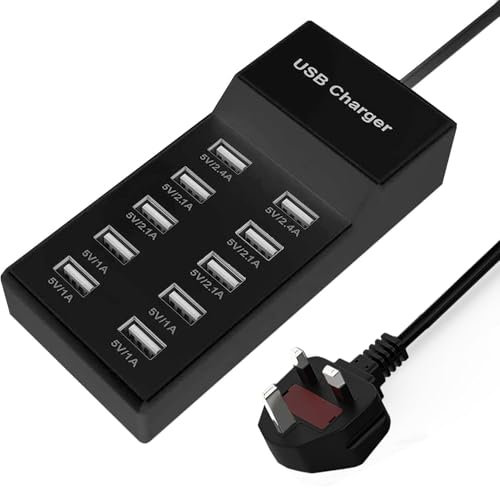 USB Charger Station, 10 Port USB Charger Hub 40W Multiple Charging Station Compatible with iPhone 12/13/14/15/16/Samsung S22/S23/S24/Z Flod/Z Flip/iPad/Xiaomi/Oppo/OnePlus.(Black)