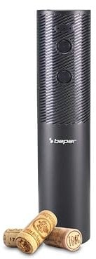 BEPER P102ACP101 Tire-bouchon électrique pour bouteilles de vin, 20W, Décapsuleur électrique rechargeable avec câble USB, Corps en plastique et lumière de fonctionnement LED, Noir