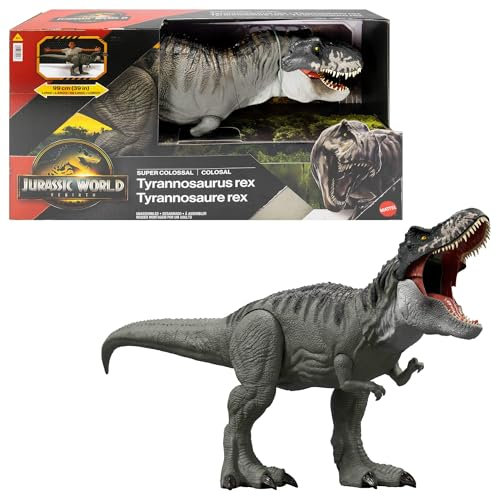 MattelJurassic World: Die Wiedergeburt Riesendino Tyrannosaurus Rex-Actionfigur, T-Rex-Dinosaurierspielzeug mit 2 Angriffsbewegungen, filmgetreues und bewegliches Design, JGB52