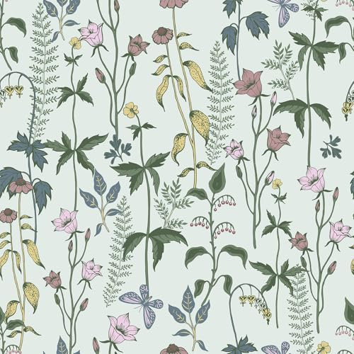 CHDITB Selbstklebende Tapete Blumen,Tapete Blume Pflanzen,Grün Wandsticker für Schlafzimmer(44x300cm) Vintage Blumen Blätter Tapeten,Grün Pflanzen Wandaufkleber für Wohnzimmer Kinderzimmer Heimdekor