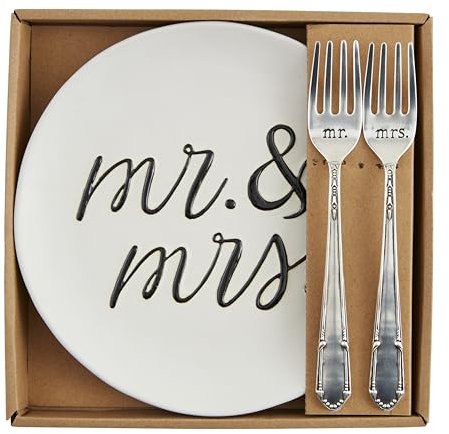 Mud Pie Cake Mrs, plato de 20.3 cm de diámetro | Tenedor de 7 1/5.1 cm, color blanco