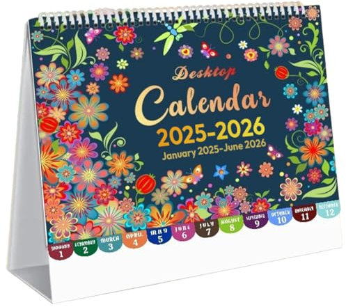 Tischkalender 2025-2026, Kalender 2025-2026 von Januar 2025 bis Juni 2026, 20 x 20.5cm (A)