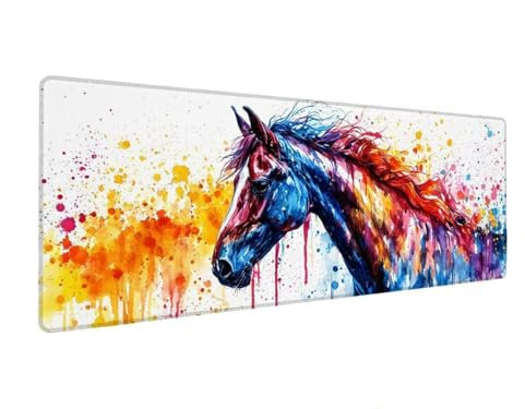 Mouse Mat White, Horse Mouse Pad 400x800x4 mm Large Mouse Mats for Desk,Water-Resistant Surface and Non-Slip Base Keyboard Mat Desk Pad, Stitched Edges Mousepad, XL Gaming Mouse Mat for Office X-7