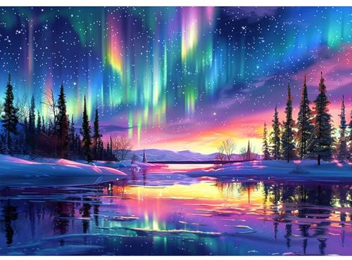 MXJSUA Diamant Painting Bilder Erwachsene Set, See Aurora 5D Diamond Painting Full Drill, Diamant Painting Bilder Kunsthandwerk House Wall Dekoration 30x40cm