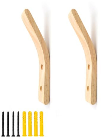 SHENGYIG 2 Pièces Patères Murales en Bois, Porte-Manteaux Simples avec Vis, Crochets Multifonctionnels pour Vêtements et Serviettes, Idéales pour Salon, Chambre à Coucher et Couloir