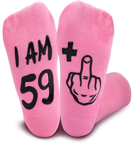 SREBIWO 60 Geburtstag Frauen Socken, Lustige Kuschelsocken Frauen, Geschenkideen zum 60 Geburtstag Frau Socken mit Spruch für Mama, Damen, Schwester, Kollegin, Partner zum Geburtstag (60 Pink)