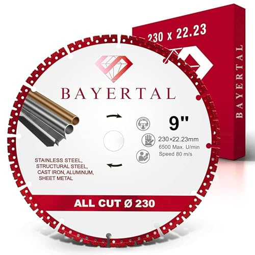BAYERTAL® Disco da taglio diamantato 230mm x 22,23– Disco universale esclusivo per acciaio,ferro,alluminio,plastica,calcestruzzo e altro– Disco diamantato di precisione 230 mm in qualità professionale