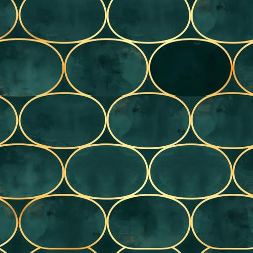 JIAOQSS Peel and Stick Wallpaper Dark Teal Gold Lines Self Adhesive Wallpaper Waterproof Sticky Back Plastic Living Room Bedroom Wall Furniture Vinyl Wrap