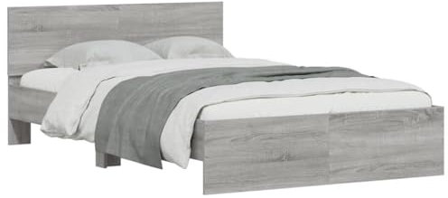 vidaXL Bettgestell mit Kopfteil LED-Beleuchtung Grau Sonoma 135x190 cm
