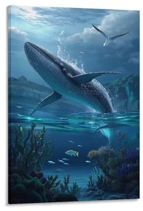 VYIPAXTOR Wal Leinwand Wandbilder 3D Druck Abstrakte Wal Leaping Bilder Poster Kunstdrucke Für Wohnzimmer Heimdekoration 16x24inch(40x60cm)