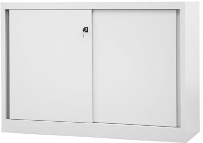 BISLEY ECO Schiebetürenschrank aus Metall abschließbar 2 OH in lichtgrau Aktenschrank Werkzeugschrank Schrank mit Schiebetüren