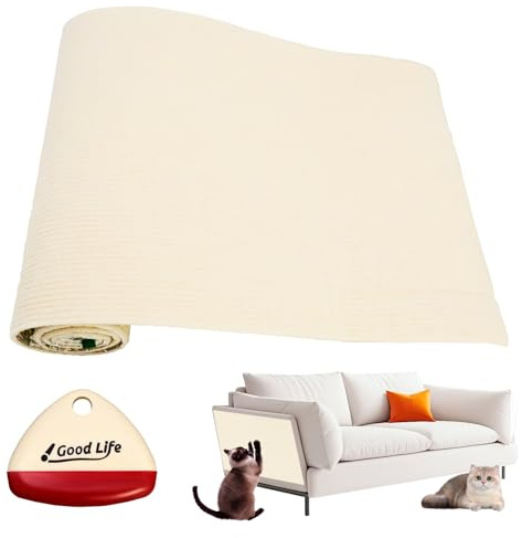 Tapis Griffoir Chat Autocollant 100cmx30cm, Grattoir Chat avec Rouleau Adhesif, DIY Griffoir Mural et Canapé, Protection Canape Anti Griffe pour Canapé et Meubles Mur Porte, Beige