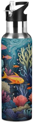 Mexpekil Insulated Water Bottle, Underwater Ocean Fish Stainless Steel Vacuum Flask, Leakproof for Hot/Cold Drinks - Bike, Running & Hiking (20oz)