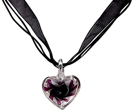 LEADSDGE Collar con colgante de cristal de Murano, cadena de cinta de flores