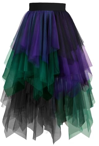 Hanpceirs Women's Tulle Skirts High Low Layered A-line Midi Skirt Irregular Tutu for Women Black Purple Green Medium