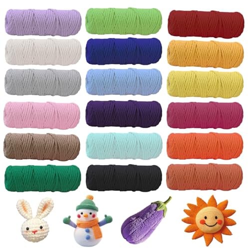 Makramee Garn Set 3mm x 30M, 18 Stück Makramee Baumwollgarn Baumwollkordel, Bunt Baumwollseil für DIY Handwerk Wandbehang Makramee Stricken Boho Deko Wandbehang Dekoration Wohnzimmer Balkon (3mm)