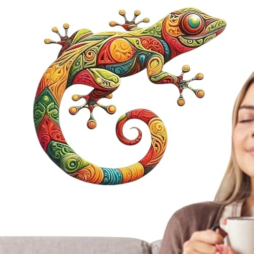 Patifirst Gecko Wanddekoration | Metallwanddeko Echse Deko - wasserdichte Skulpturen Gartenstatuen Deko Für Balkon Terrasse Innen Außen